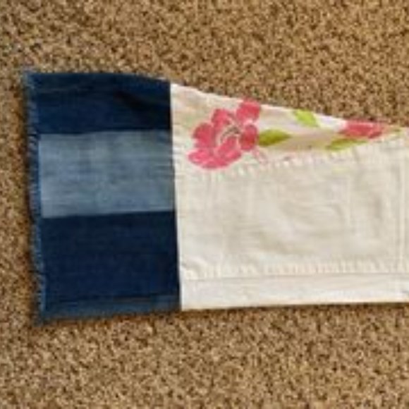 White Denim Bell Bottoms - Pink Floral Pants - Picture 8 of 8